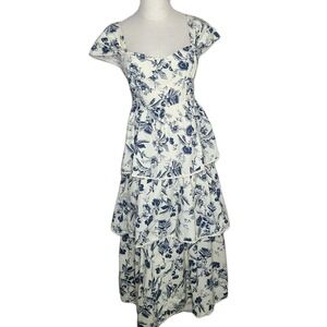 SOFIA The Label‎ Women's Blue The Saratogian Floral Tiered Ruffle Dress Sz S